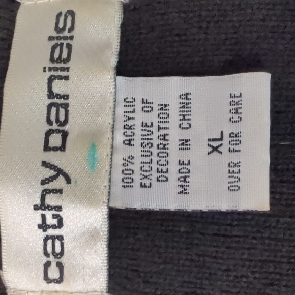 CATHY DANIELS BLACK 3/4 SLEEVE SWEATER WITH RHINESTONE NECKLINE  SZ XL - Picture 5 of 5